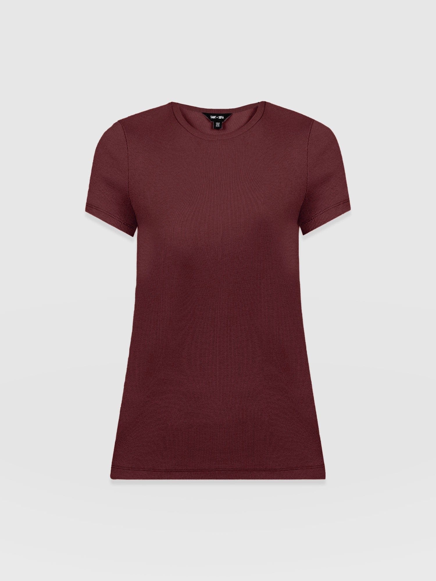 Ribbed Short Sleeve Tee - Burgundy - Women's T-shirts | Saint + Sofia® USA